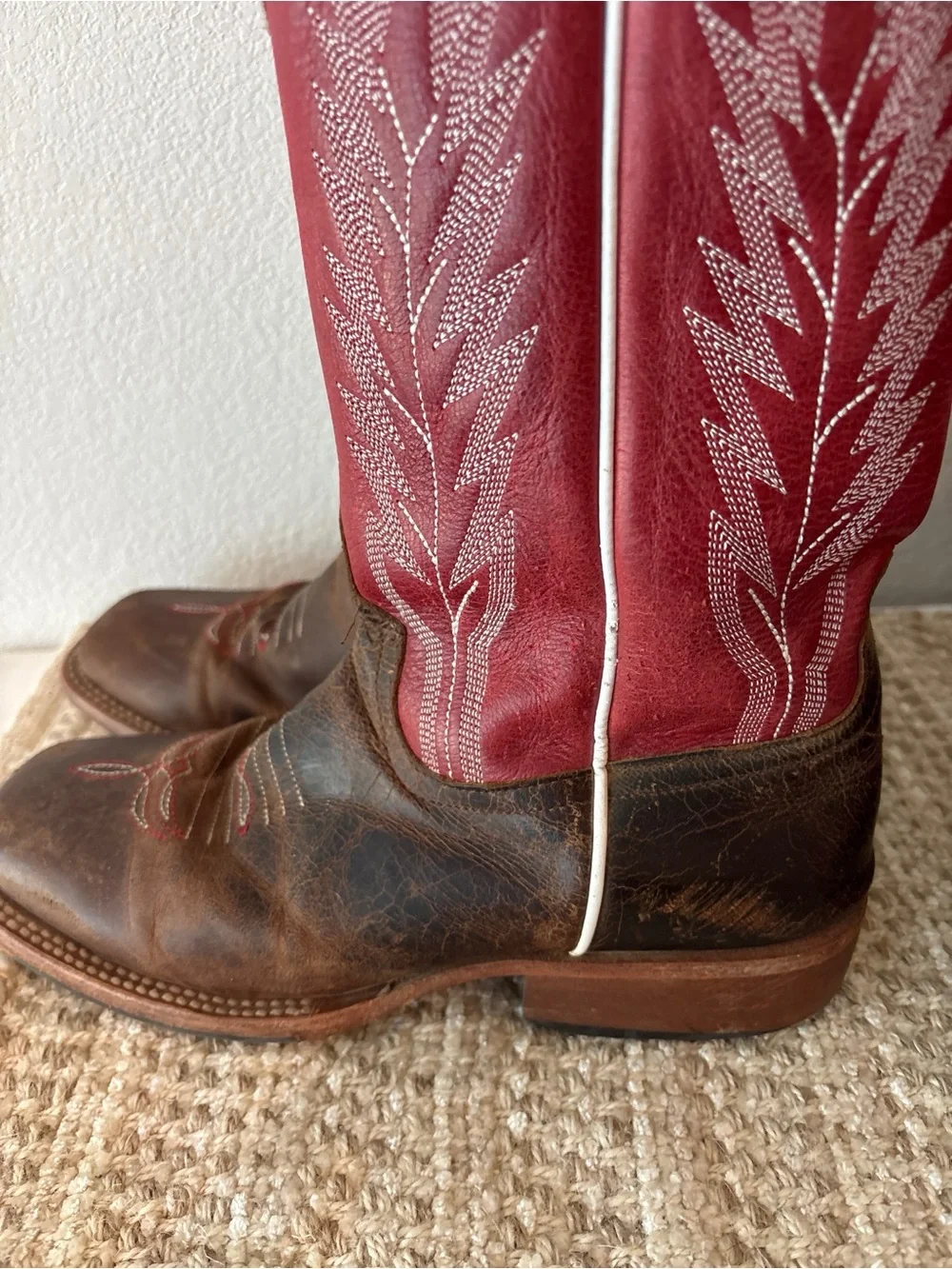 ANDERSON BEAN BOOT CO Women's Red and Brown Leather Western Cowboy Boots